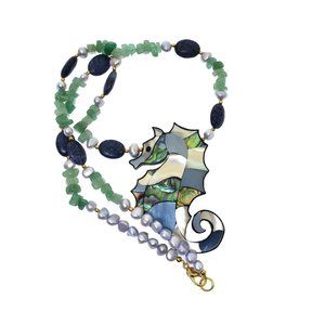 Vintage Lee Sands Necklace Seahorse Mother of Pearl Freshwater Pearls